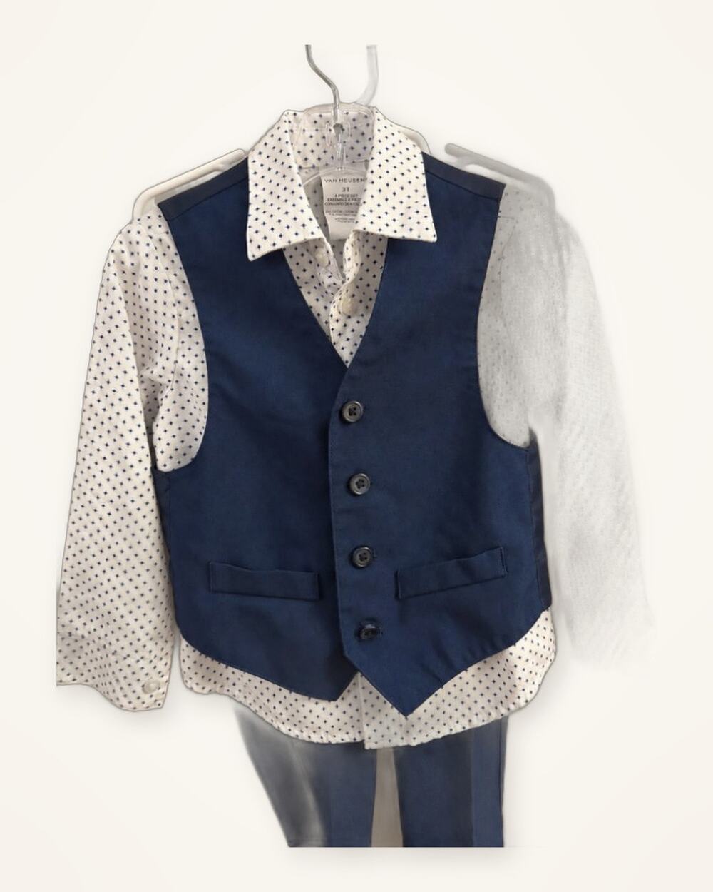 Van Heusen Boys 3T Dress Set Navy Vest Dot Shirt Pants